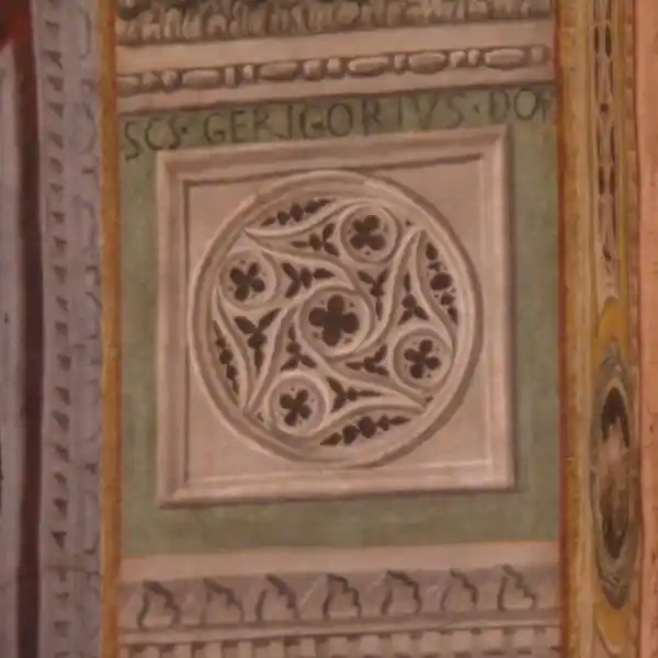 Curly swastika that forms a cross with circles and mini crosses, Siena Cathedral